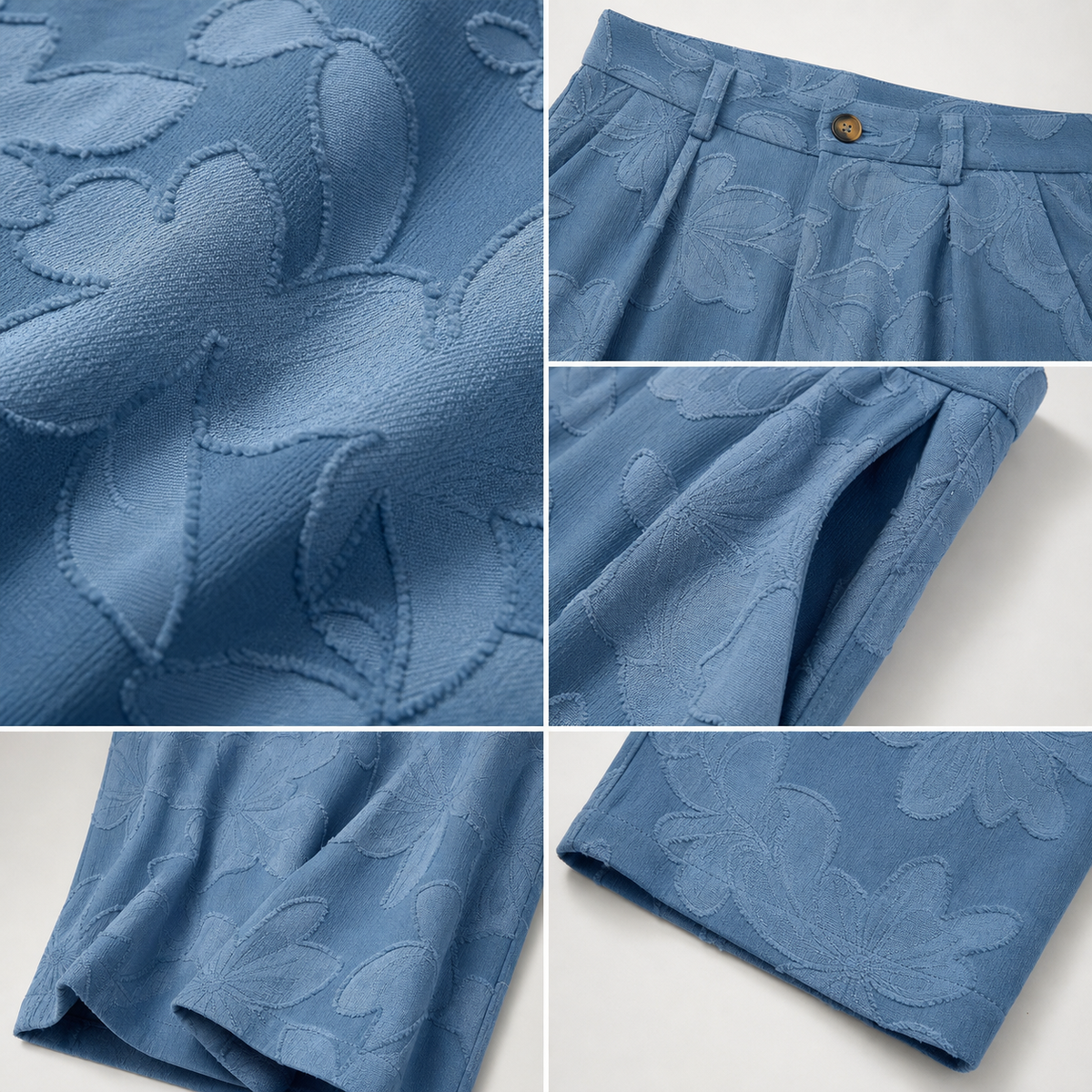 4tu0725001 embossed floral fabric pleat waistband pocket and hem details