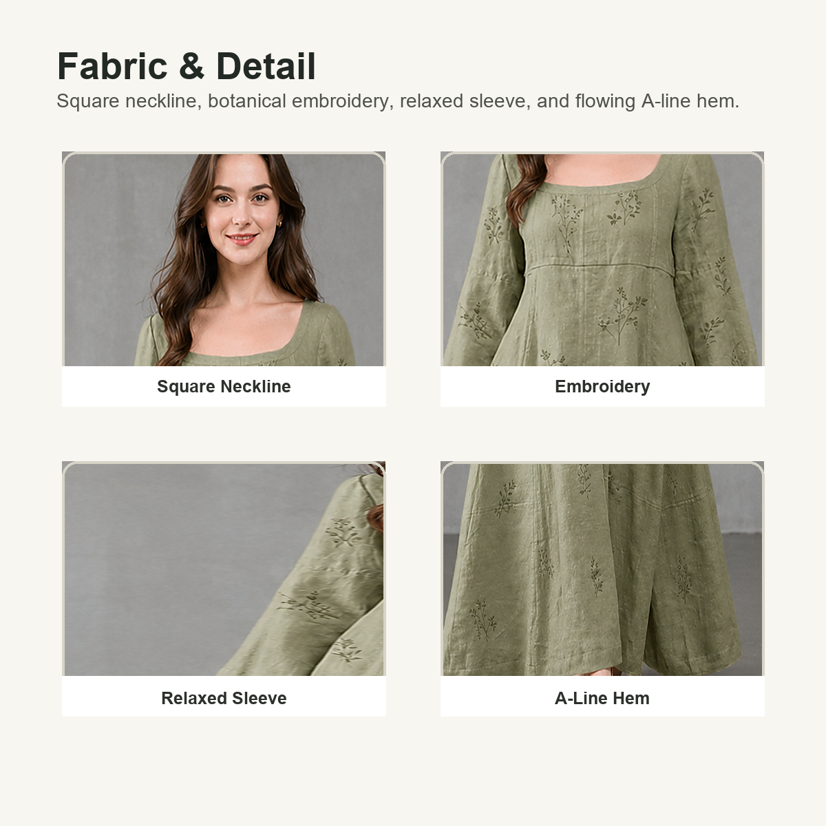 6tu0727001 square neckline embroidery sleeve fabric and hem details