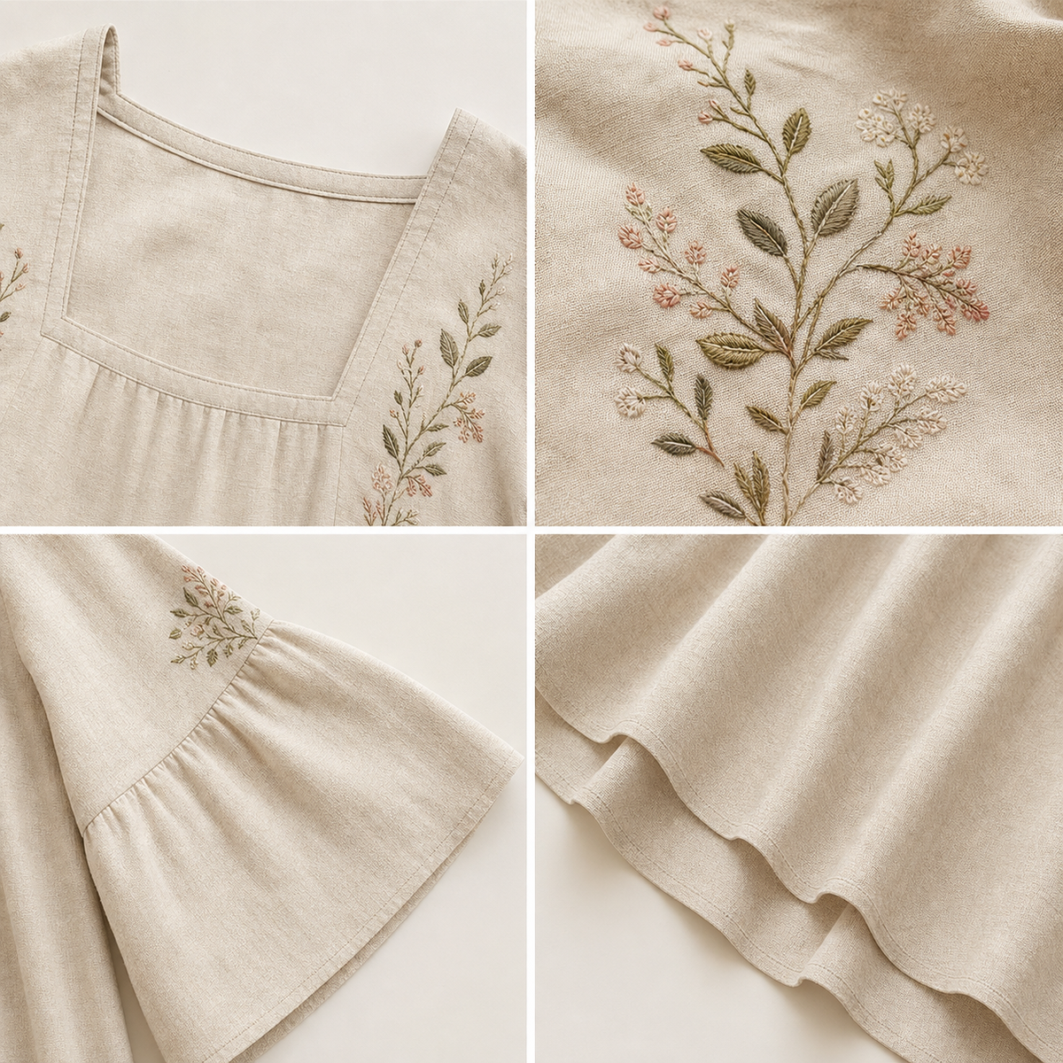 6tu0727001 square neckline embroidery sleeve fabric and hem details