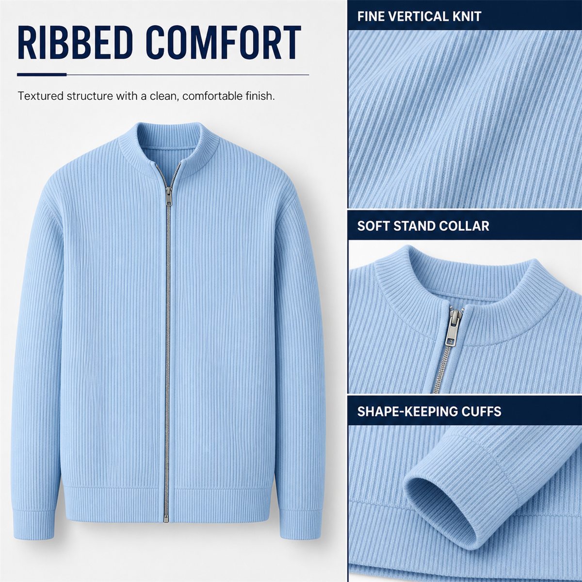 T3u0804001 rib knit collar cuff details