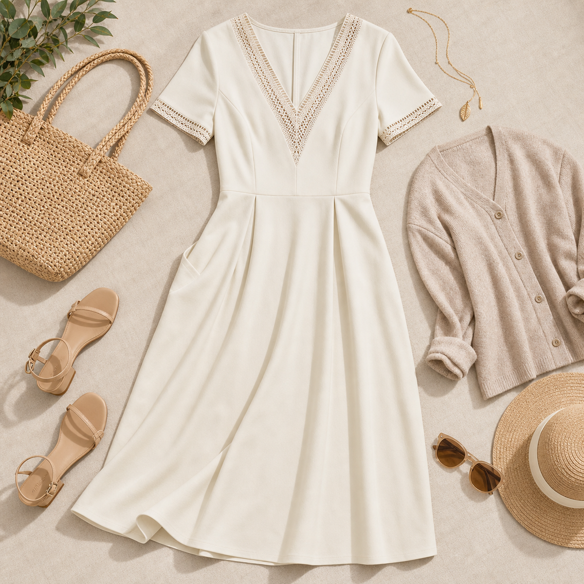 4tu0727001 women's lace trim midi dress outfit styling