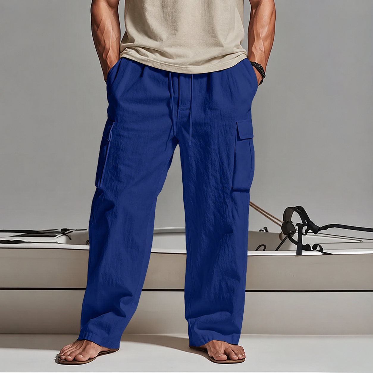 Men's Cargo Pants Trousers Summer Pants Beach Pants Gauze Pants Drawstring Elastic Waist Multi Pocket Plain Comfort Breathable Outdoor Daily Holiday Fashion Classic Style
