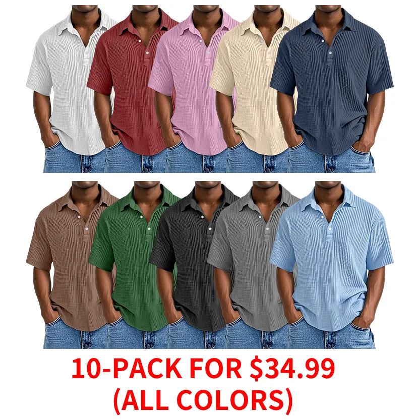 Men's Simple Daily Loose Pleated Texture Short Sleeve Lapel Polo Shirt