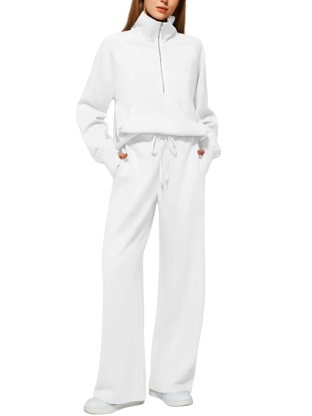 CLEARANCE SALE🔥 Women's Solid Color Cotton Half Zip Two-Piece Set
