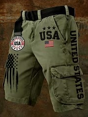 Men's American Flag Print Denim-Like Casual Shorts