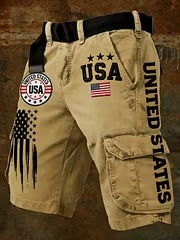 Men's American Flag Print Denim-Like Casual Shorts