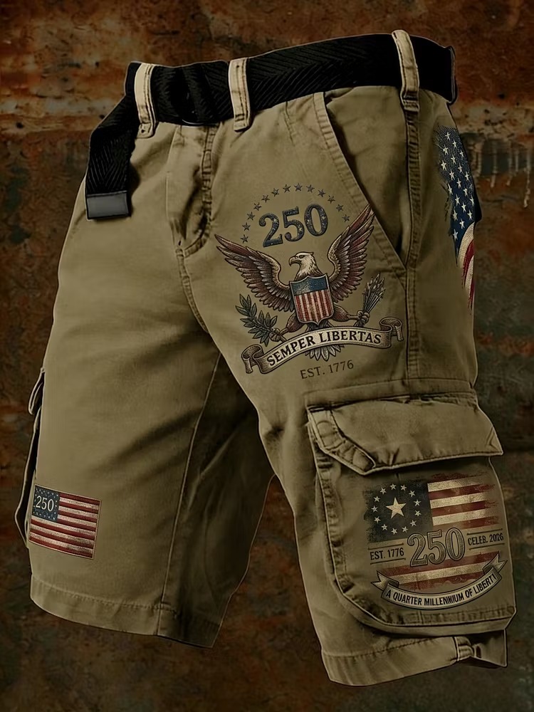 Men's American Flag Print Denim-Like Casual Shorts
