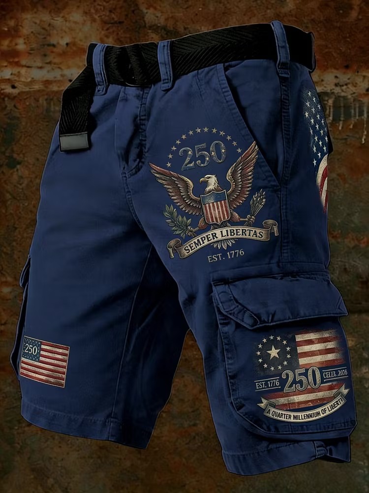 Men's American Flag Print Denim-Like Casual Shorts