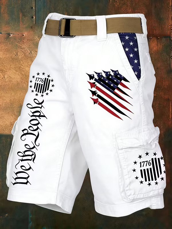Men's American Flag Print Denim-Like Casual Shorts