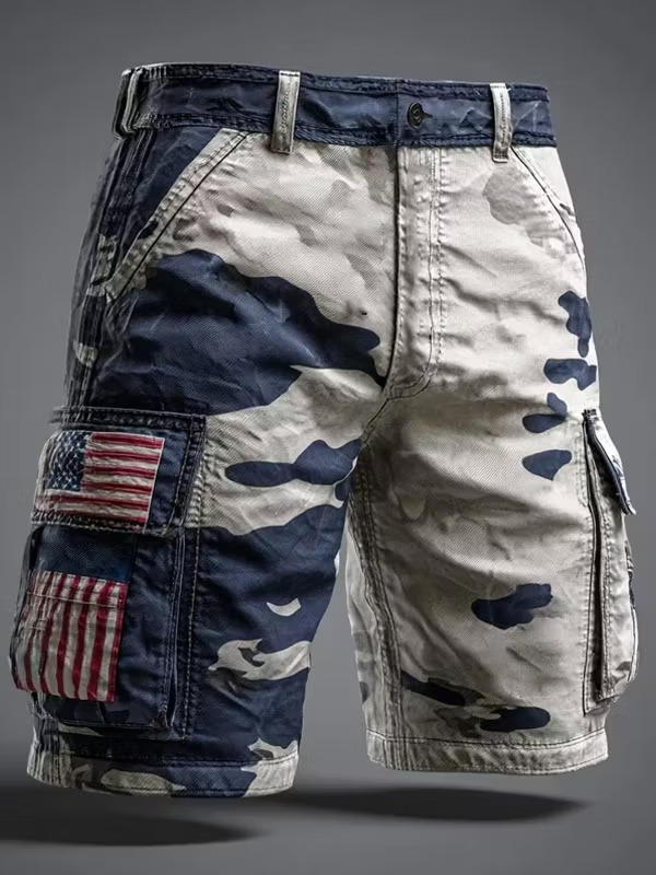 Men's American Flag Print Denim-Like Casual Shorts