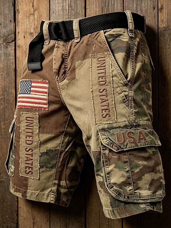Men's American Flag Print Denim-Like Casual Shorts