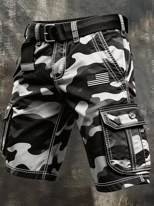 Men's American Flag Print Denim-Like Casual Shorts