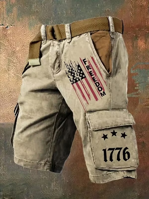 Men's American Flag Print Denim-Like Casual Shorts