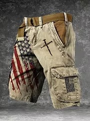 Men's American Flag Print Denim-Like Casual Shorts