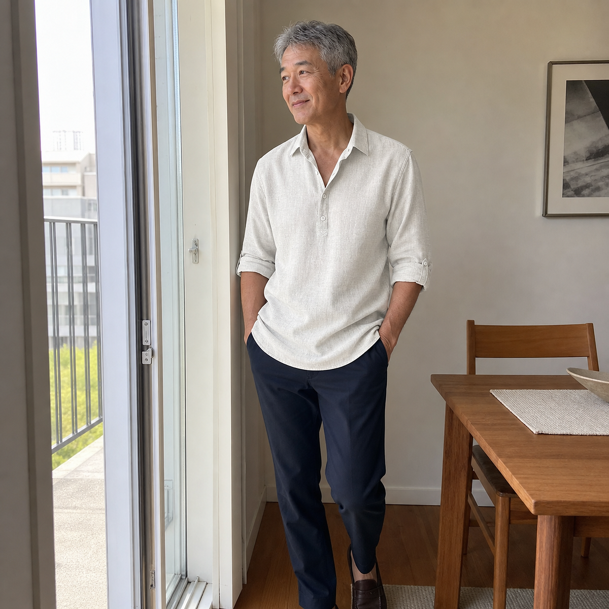 1tu0728001 anonymous customer-style photo wearing Ivory shirt