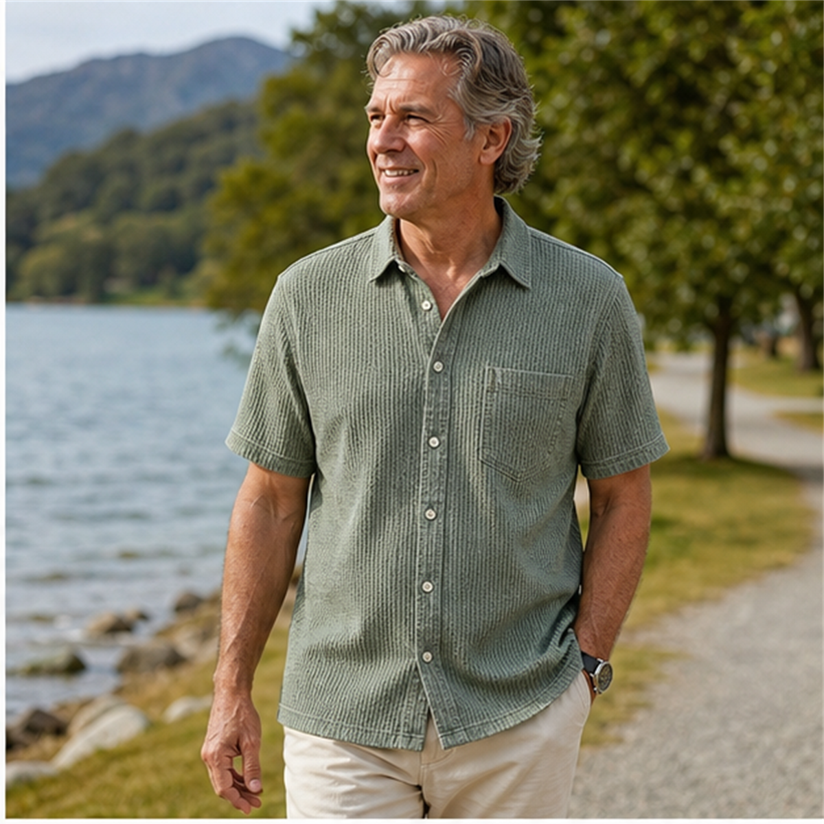 T3u0801002 customer outfit men's shirt Sage Green