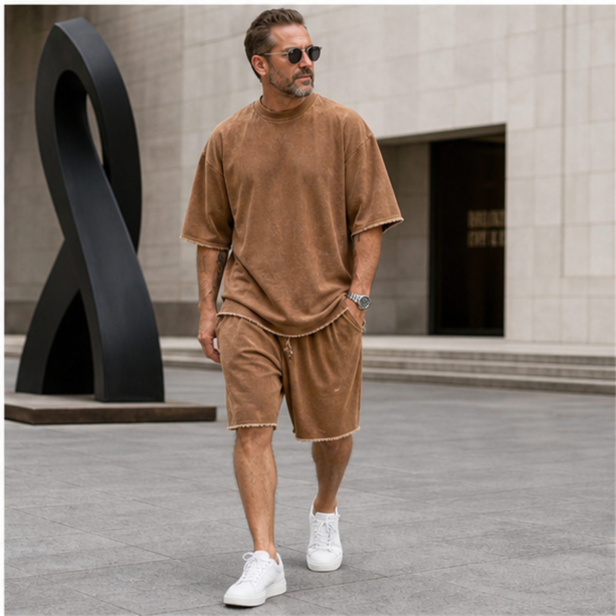 T3u0731001 Brown two-piece set outfit
