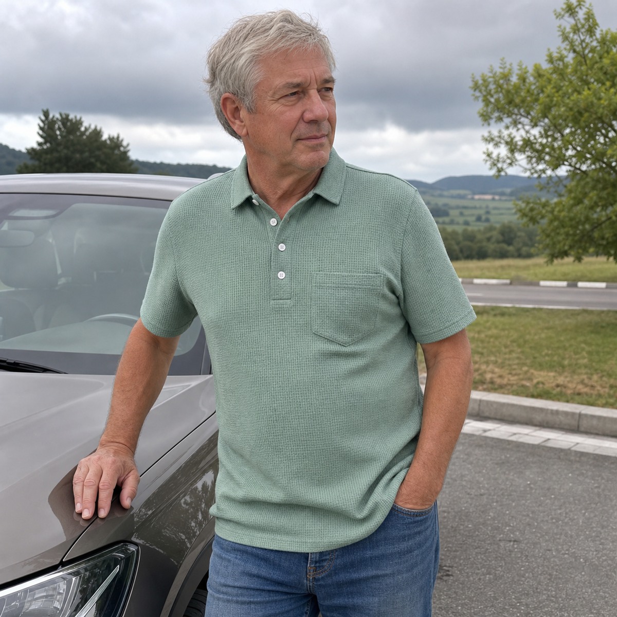 5tu0730001 photo client 17 : olive lors d'une pause pendant un trajet en voiture
