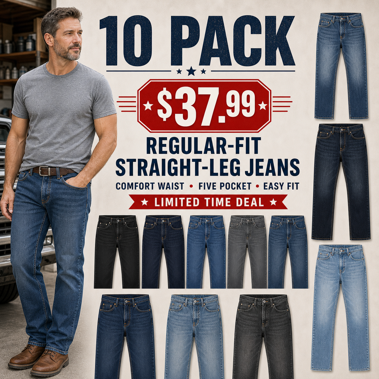 Men's Regular-Fit Straight-Leg Comfort Jeans
