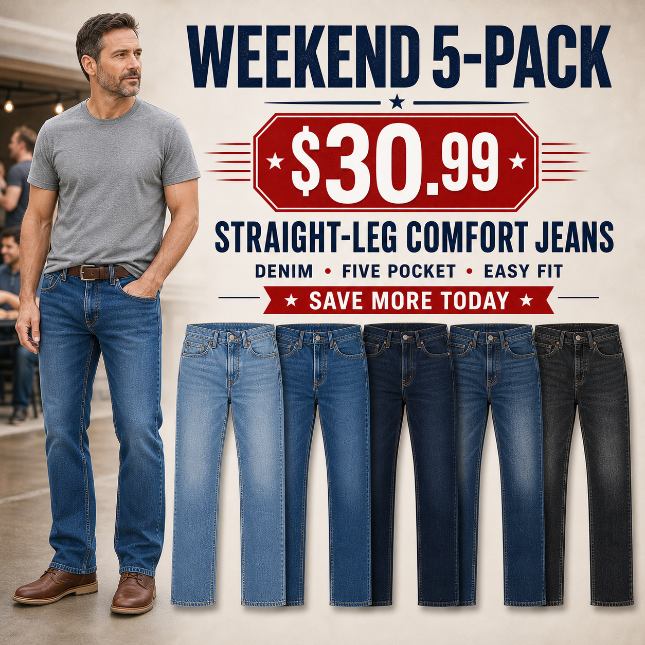 Men's Regular-Fit Straight-Leg Comfort Jeans
