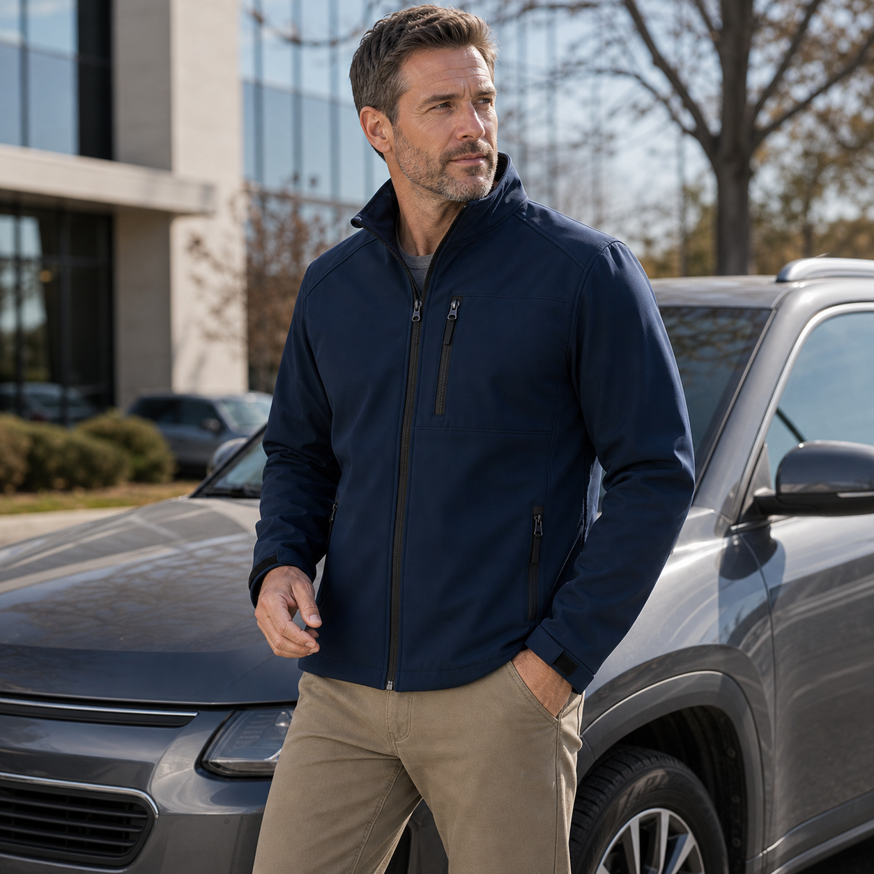 Men windproof water-resistant softshell jacket for commute