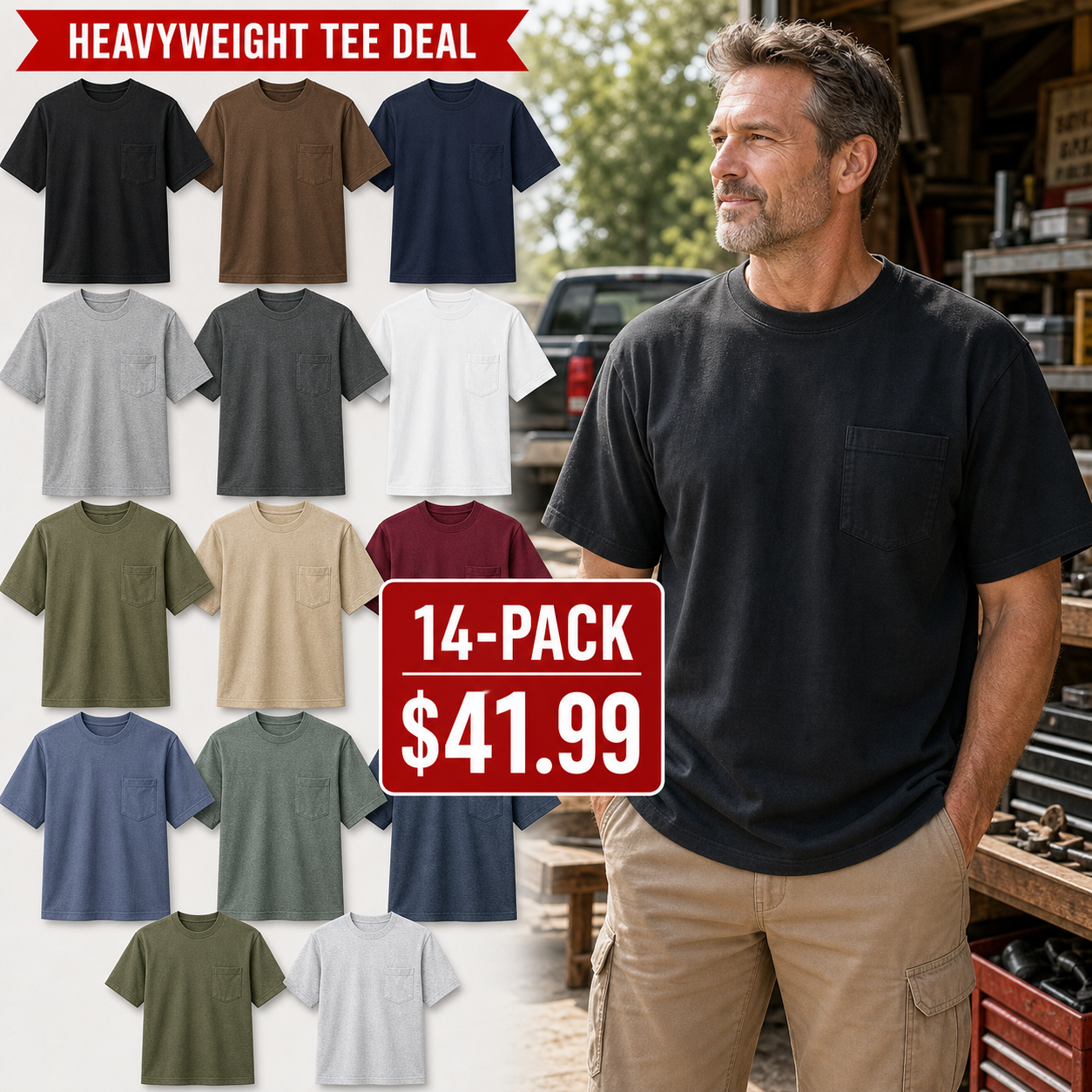 Men's Heavyweight Loose-Fit Pocket T-Shirts