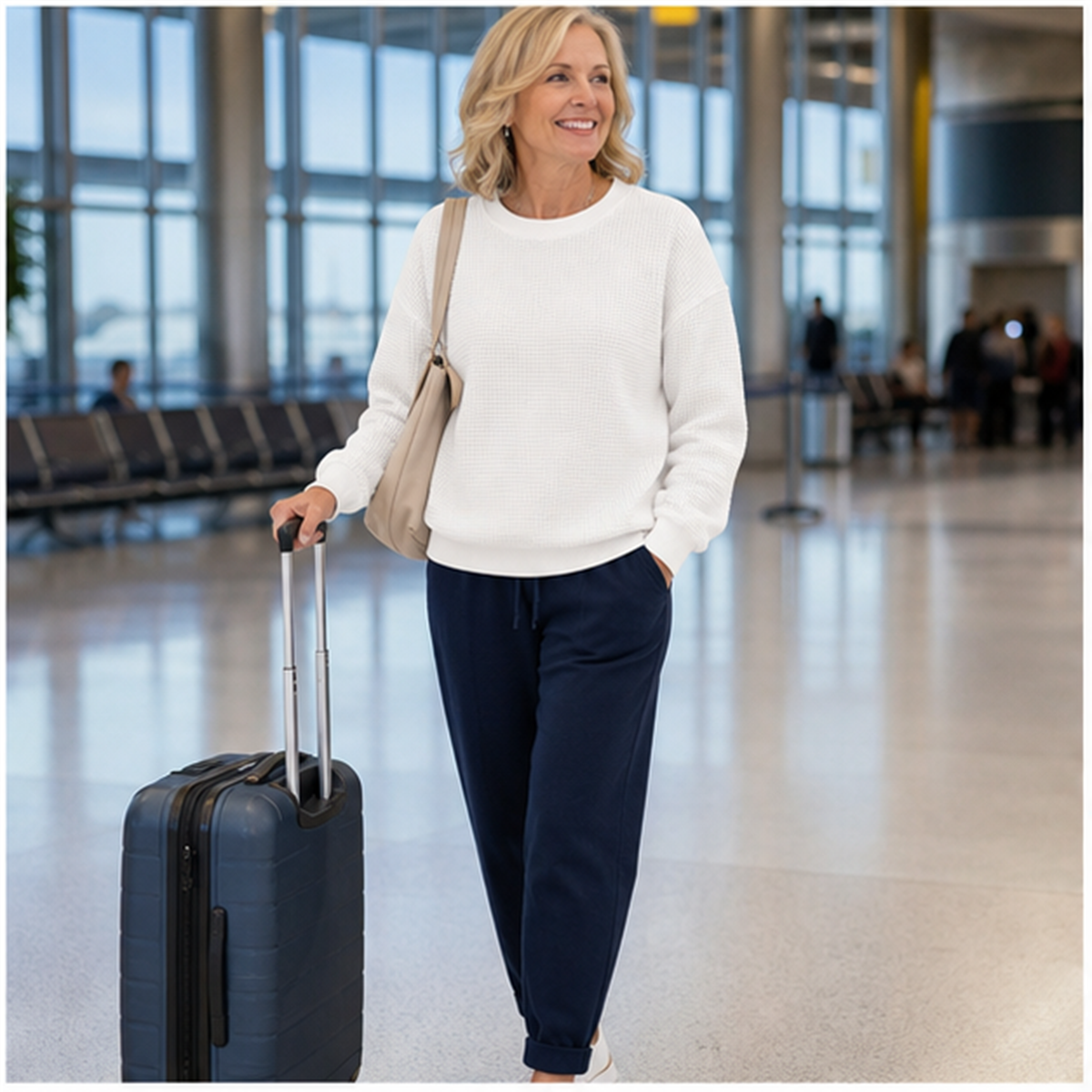 T3u0730002 white waffle sweatshirt for comfortable travel
