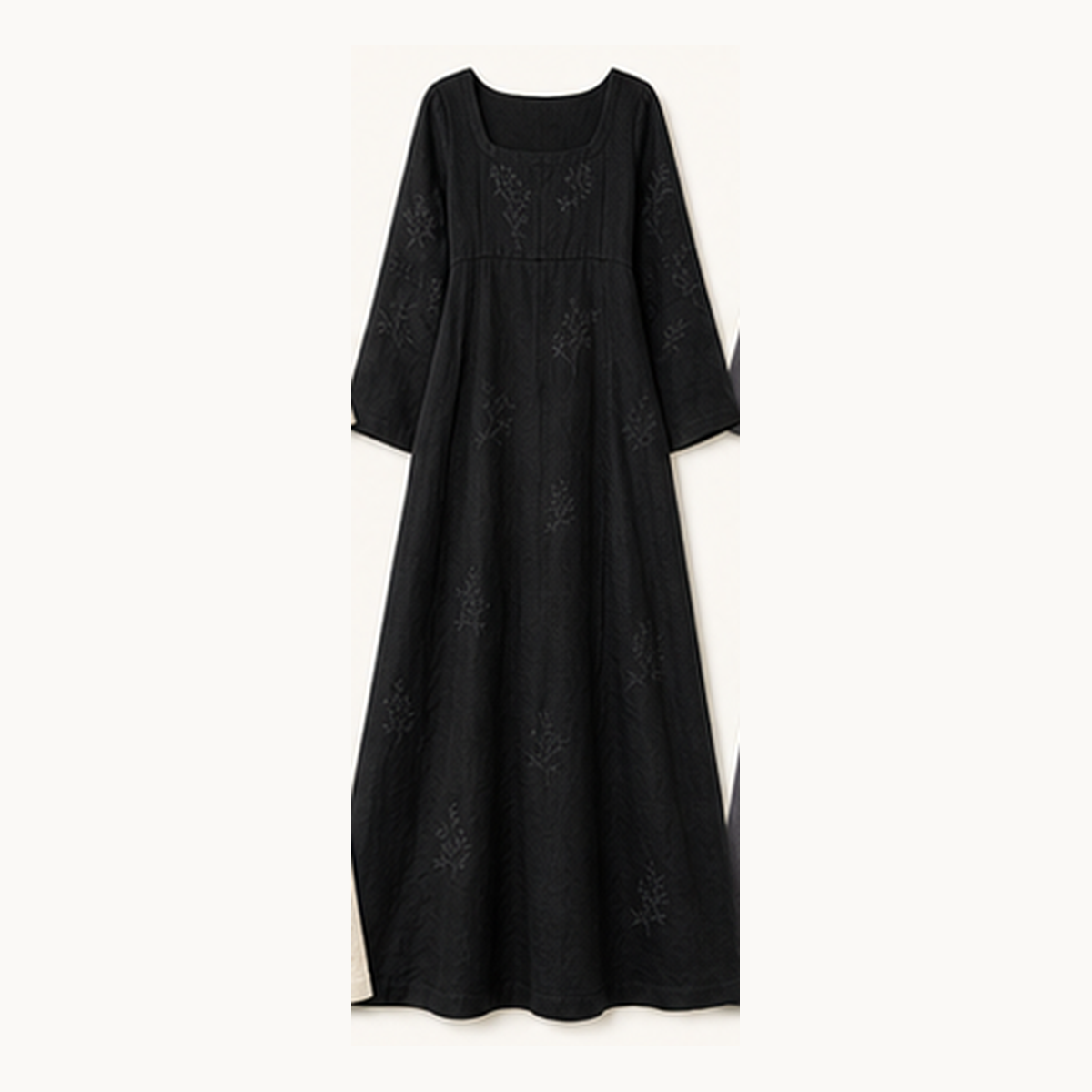 6tu0727001 Black embroidered square neck maxi dress