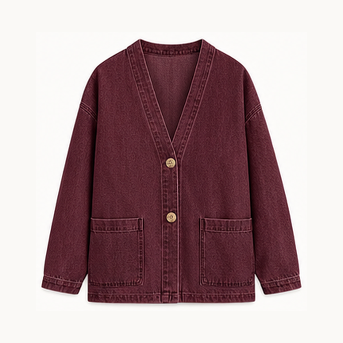 1tu0727001 Burgundy relaxed denim-look cardigan jacket