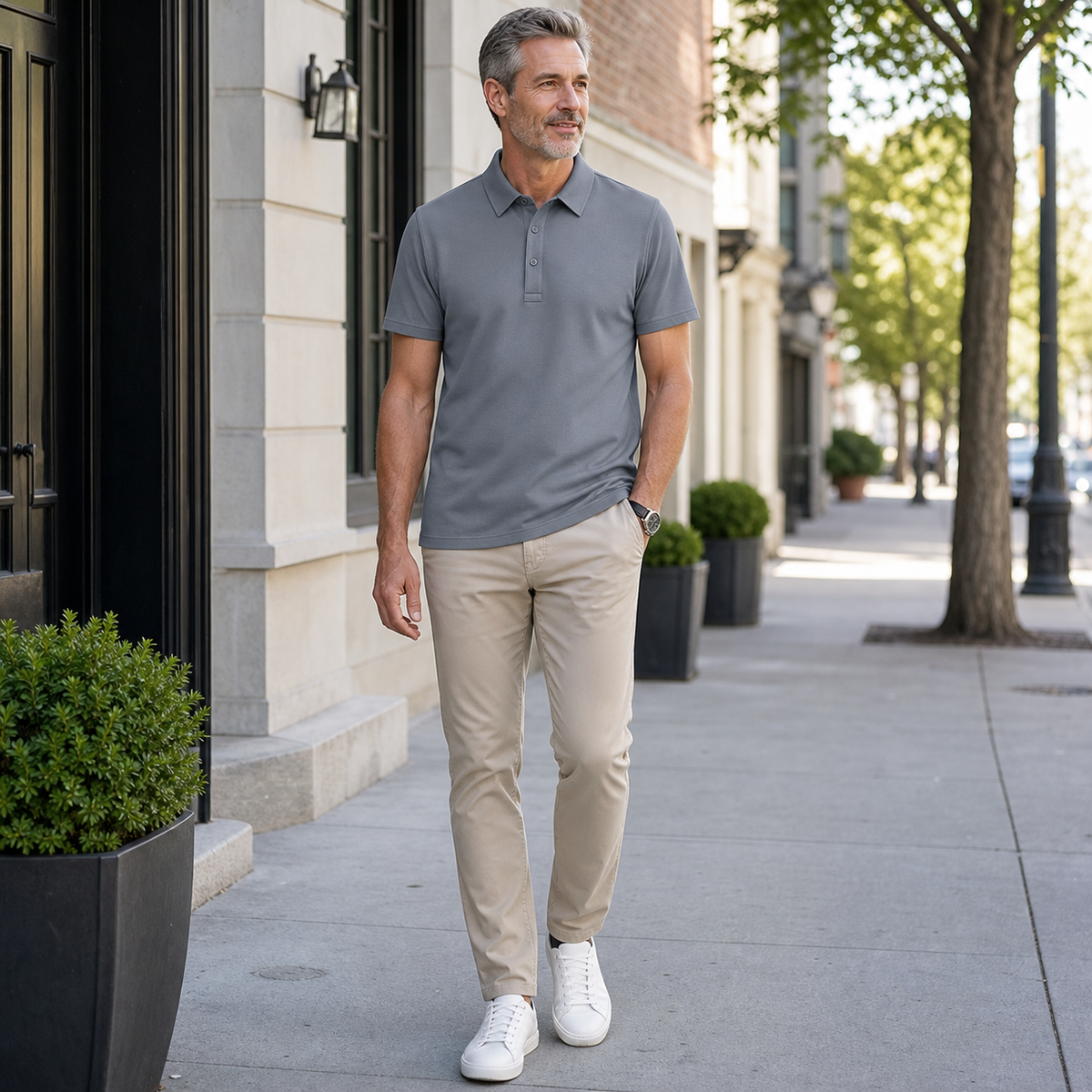 6tu0724002 Charcoal Gray men's lightweight textured polo shirt