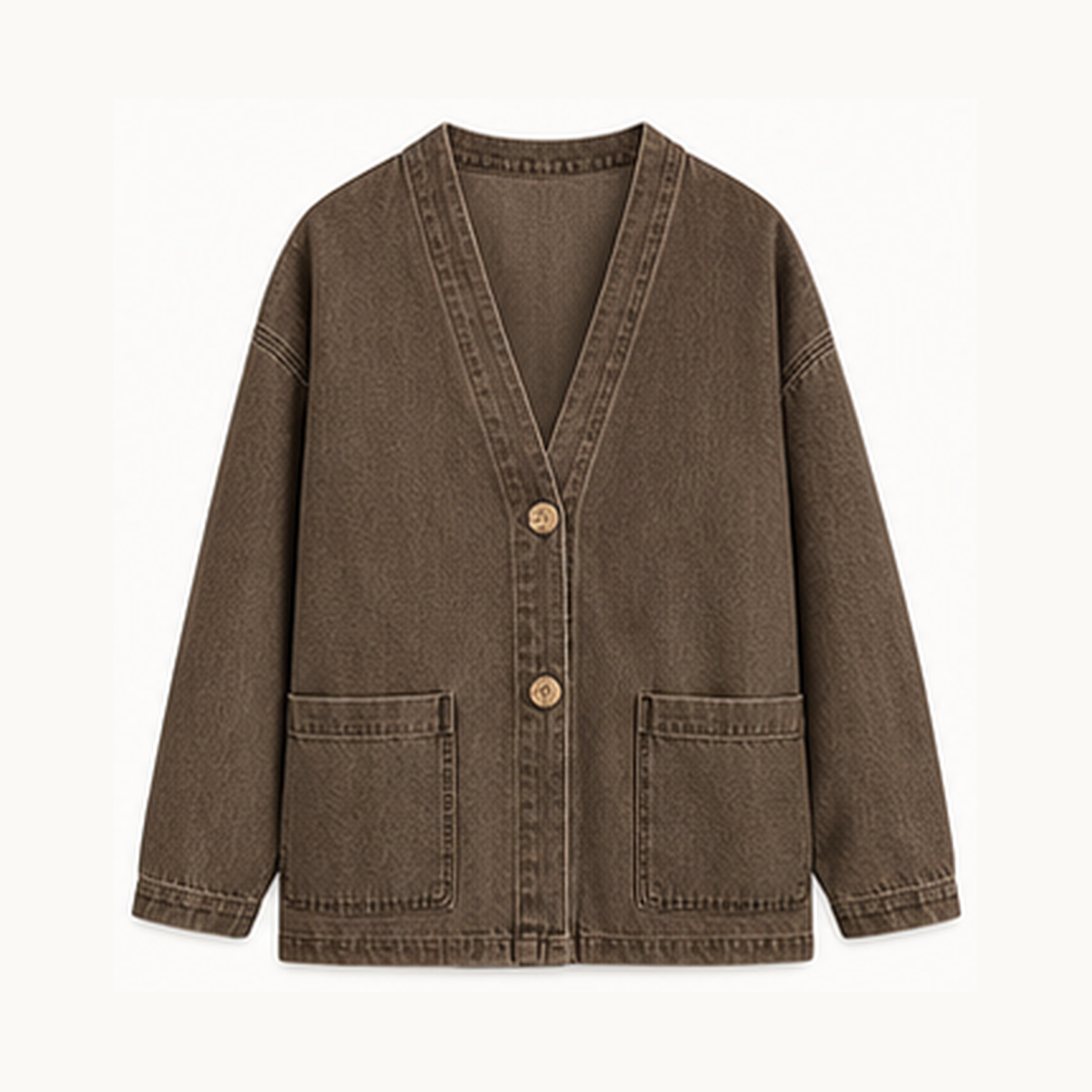 1tu0727001 Chocolate Brown relaxed denim-look cardigan jacket