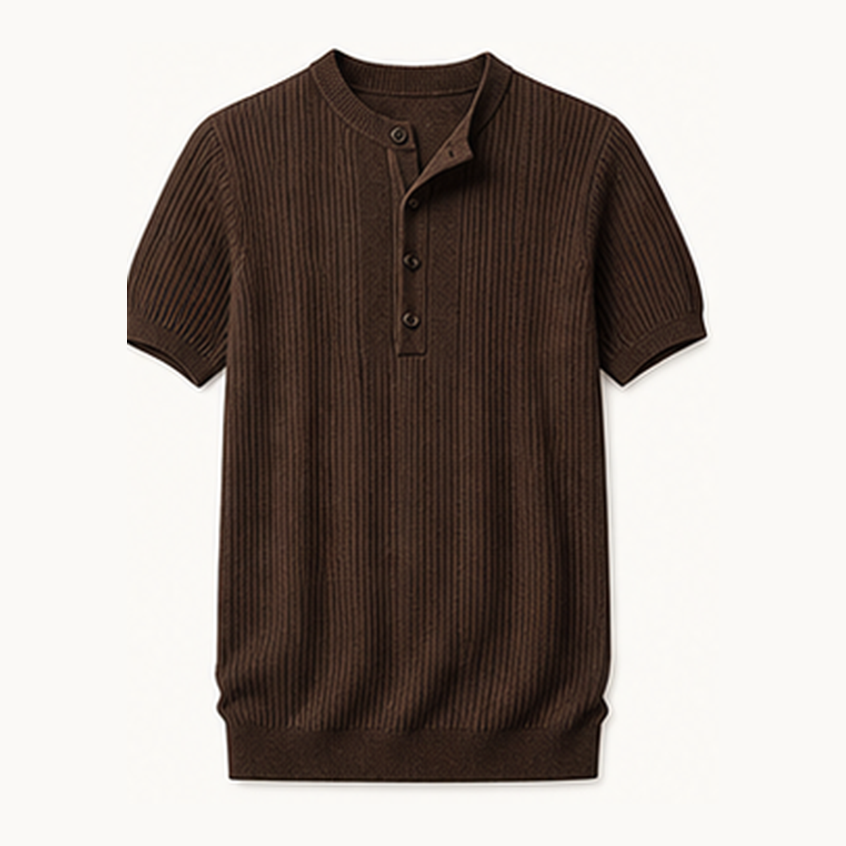 6tu0725002 Coffee Brown short sleeve ribbed knit henley shirt