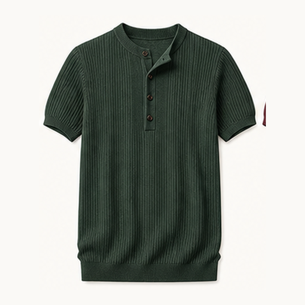 6tu0725002 Forest Green short sleeve ribbed knit henley shirt