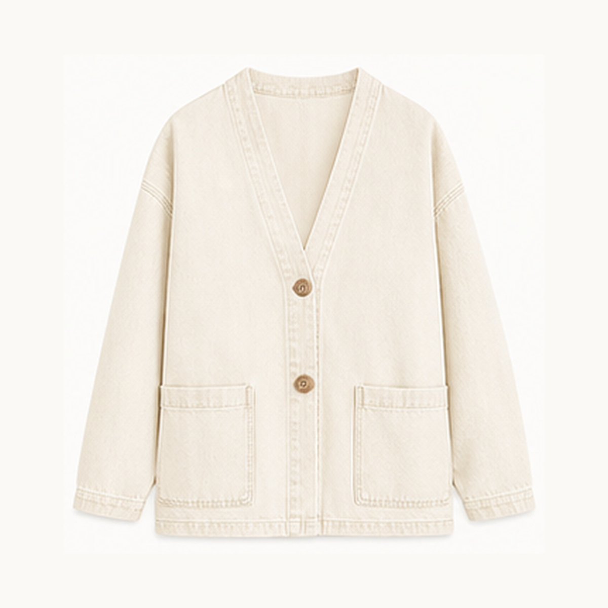 1tu0727001 Ivory relaxed denim-look cardigan jacket