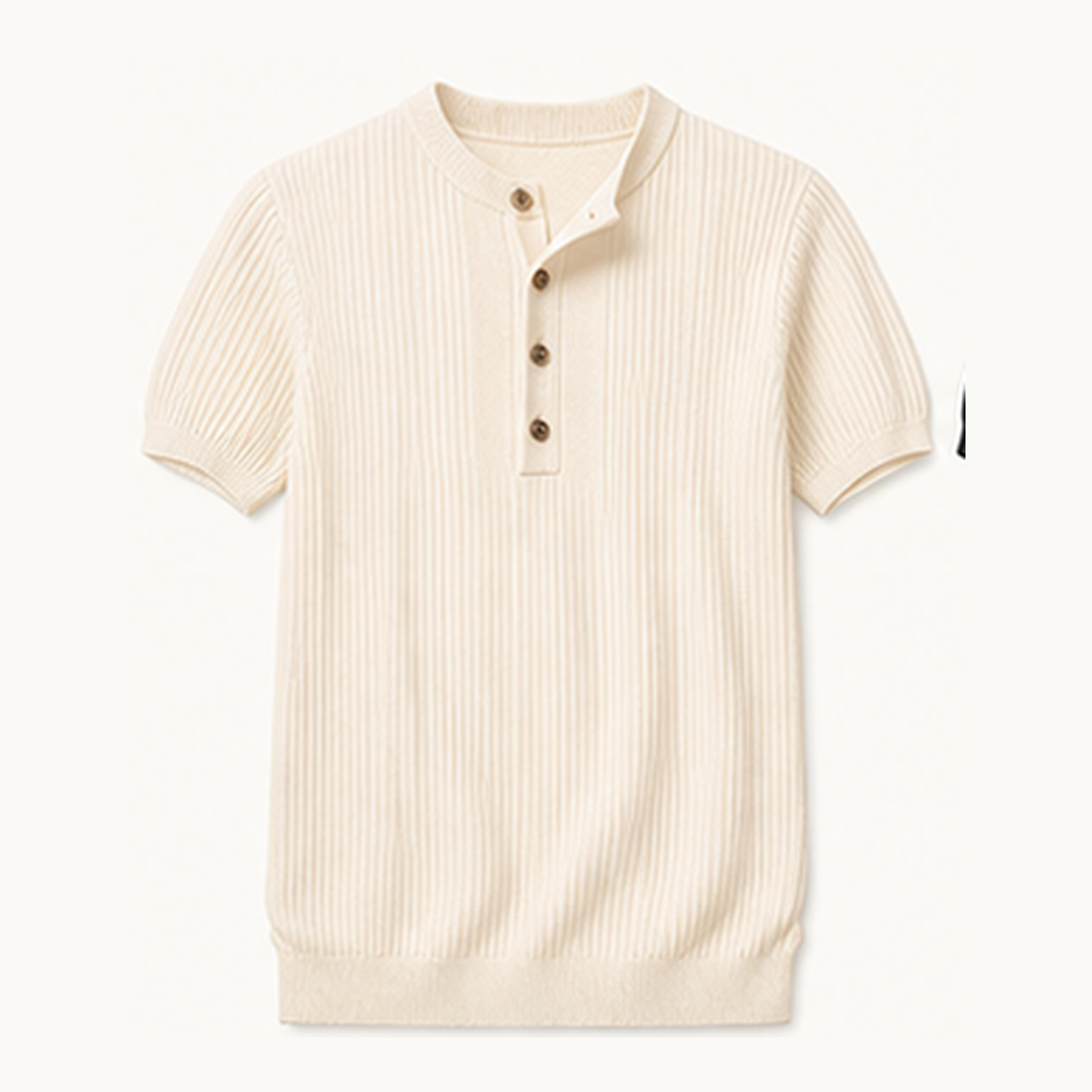 6tu0725002 Ivory Cream short sleeve ribbed knit henley shirt