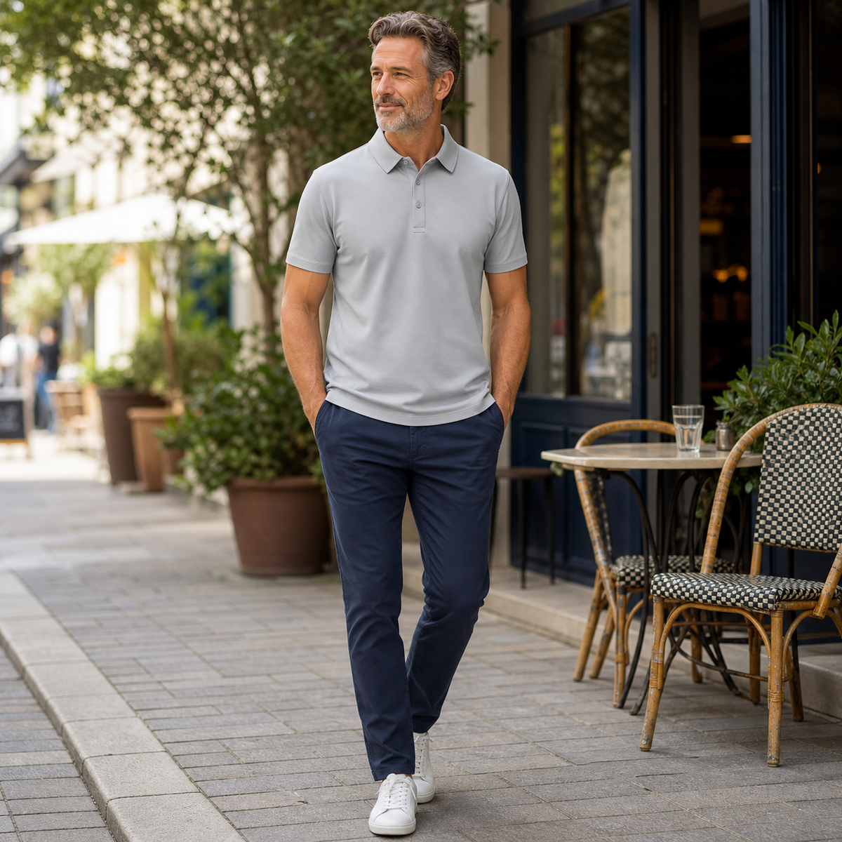 6tu0724002 Light Gray men's lightweight textured polo shirt