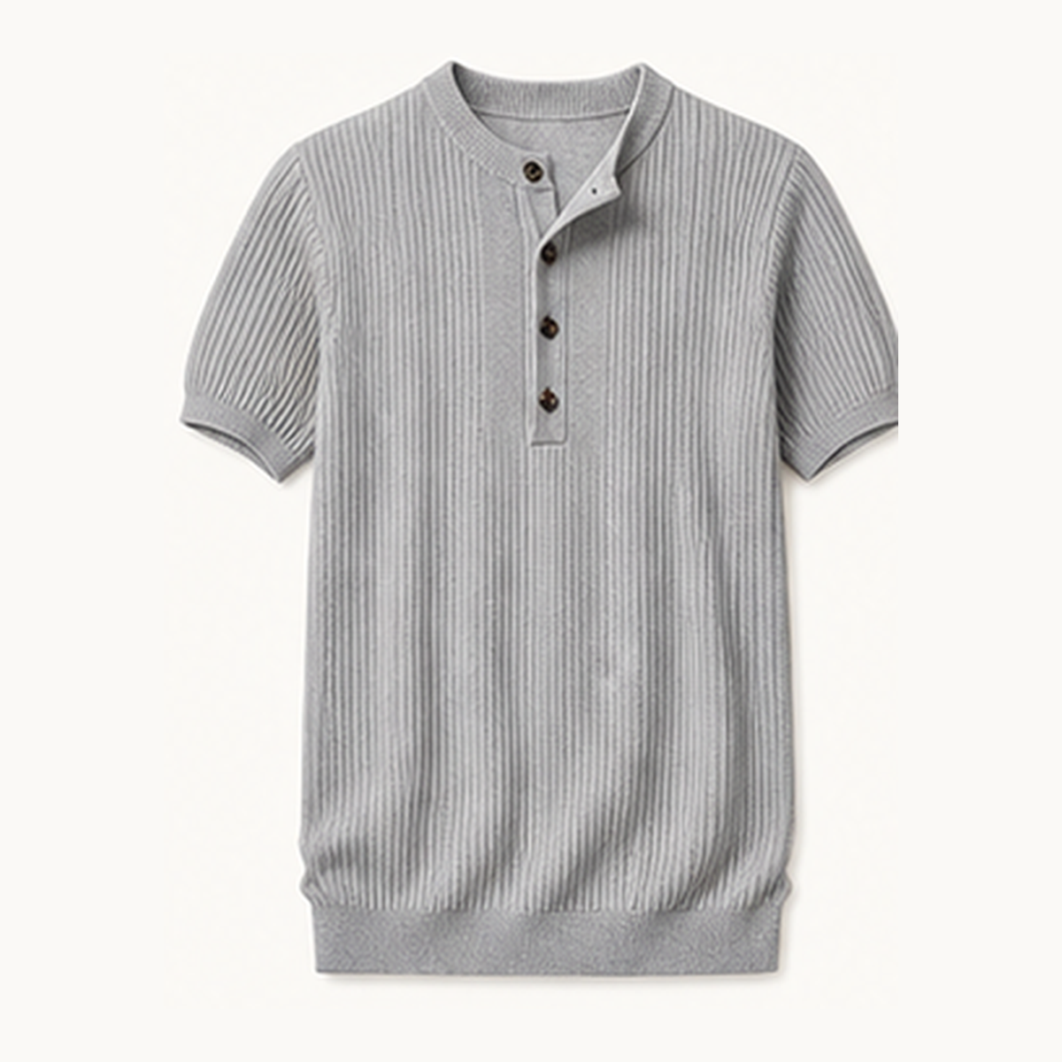 6tu0725002 Light Gray short sleeve ribbed knit henley shirt