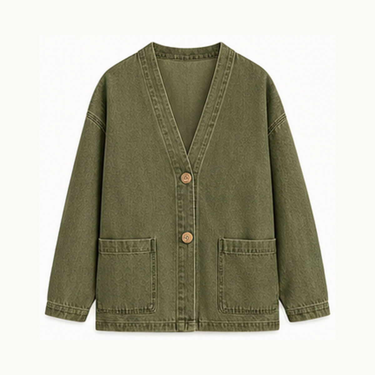 1tu0727001 Olive Green relaxed denim-look cardigan jacket