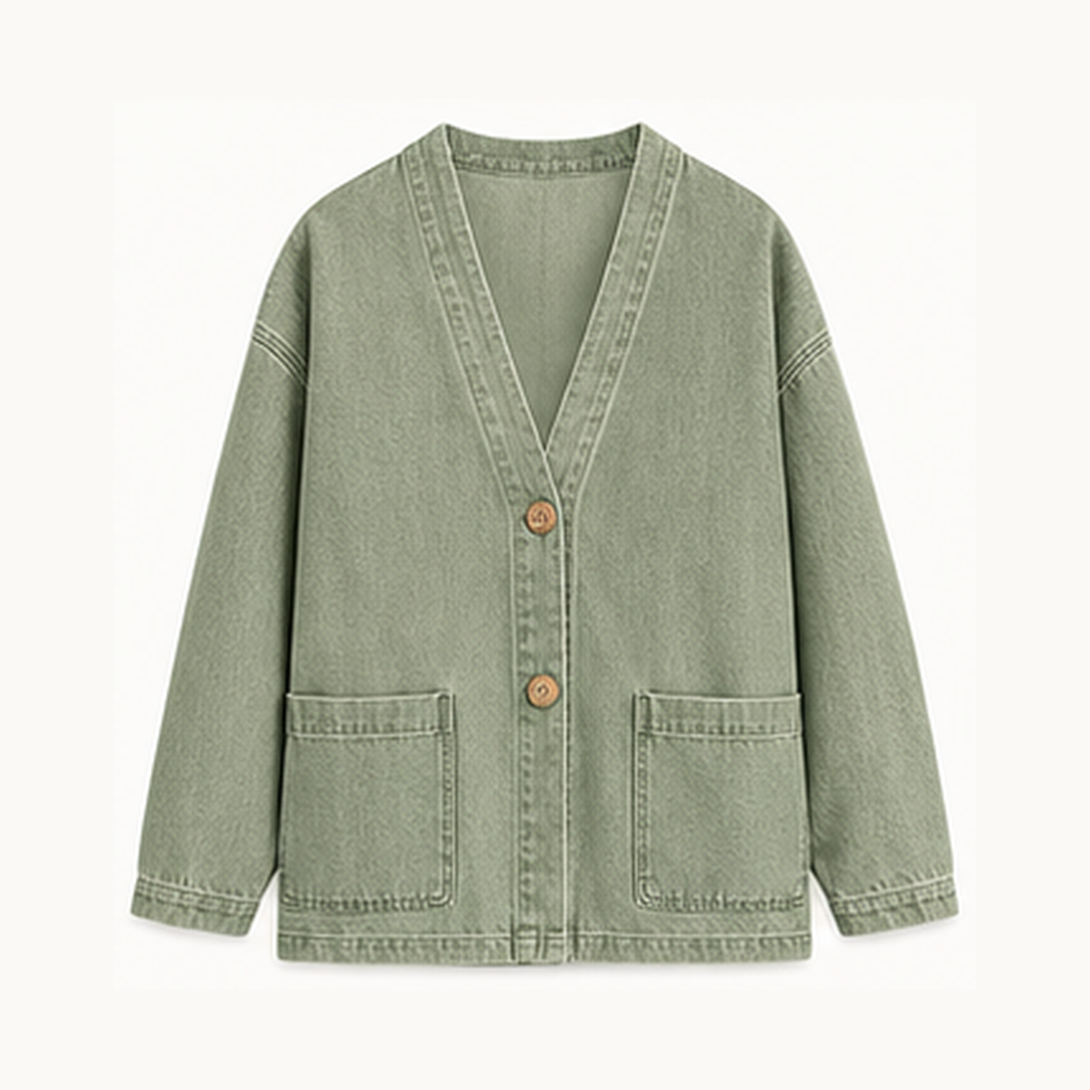 1tu0727001 Sage Green relaxed denim-look cardigan jacket