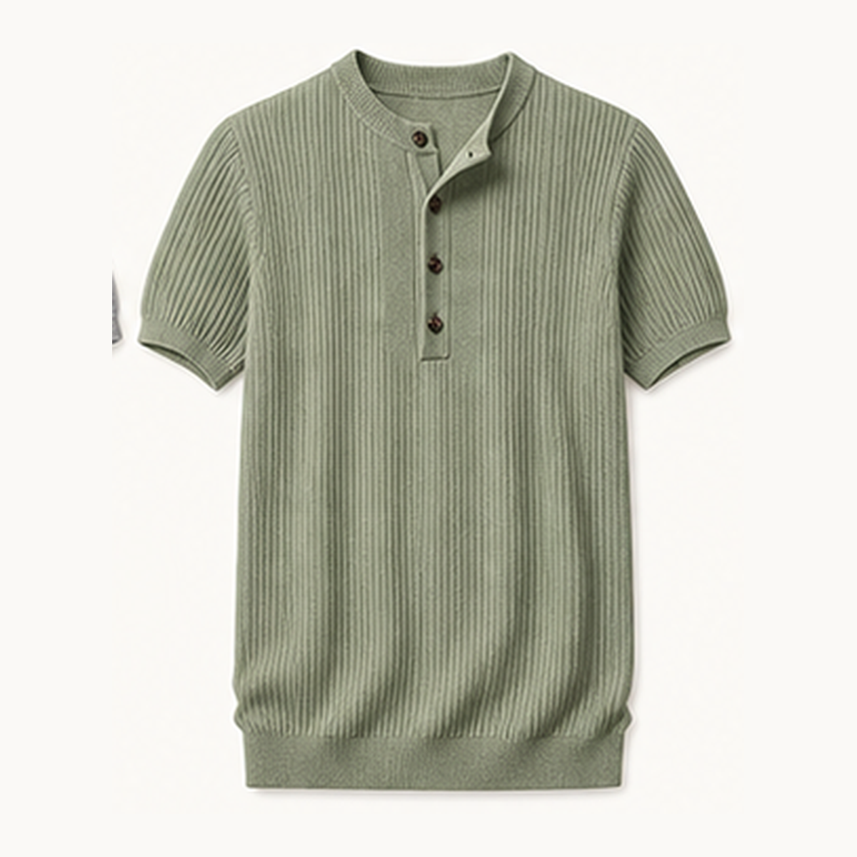 6tu0725002 Sage Green short sleeve ribbed knit henley shirt