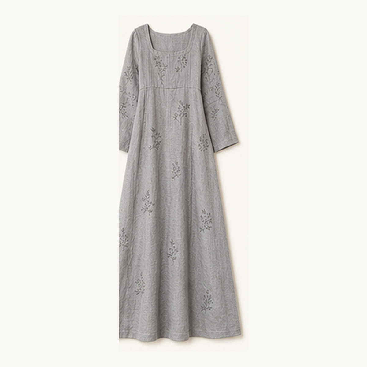 6tu0727001 Soft Gray embroidered square neck maxi dress