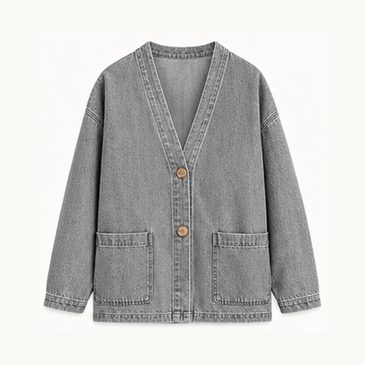 1tu0727001 Soft Gray relaxed denim-look cardigan jacket
