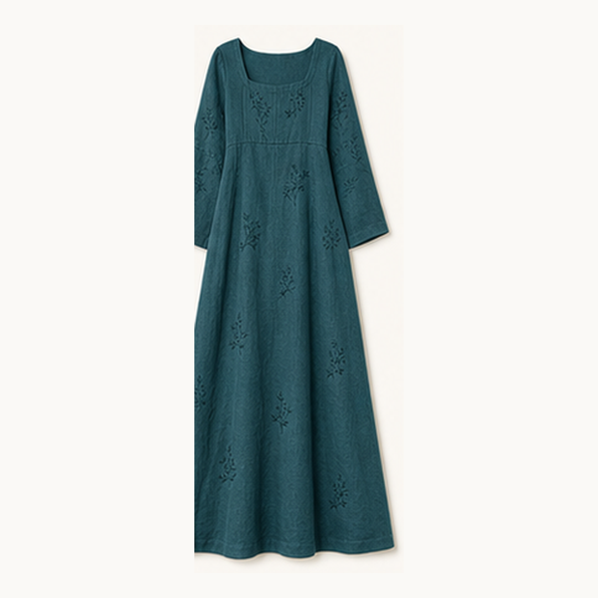 6tu0727001 Teal embroidered square neck maxi dress