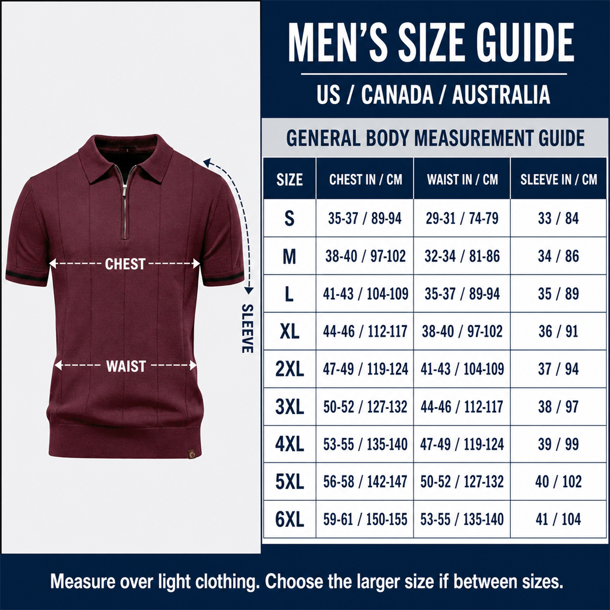 T3u0805001 US Canada Australia size guide