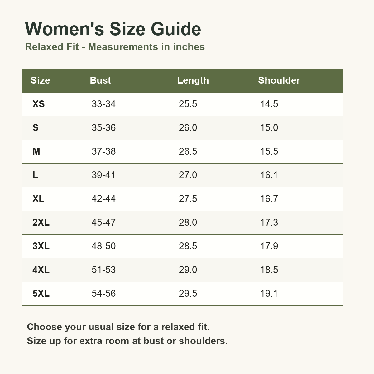 4tu0715002 women's size guide XS to 5XL