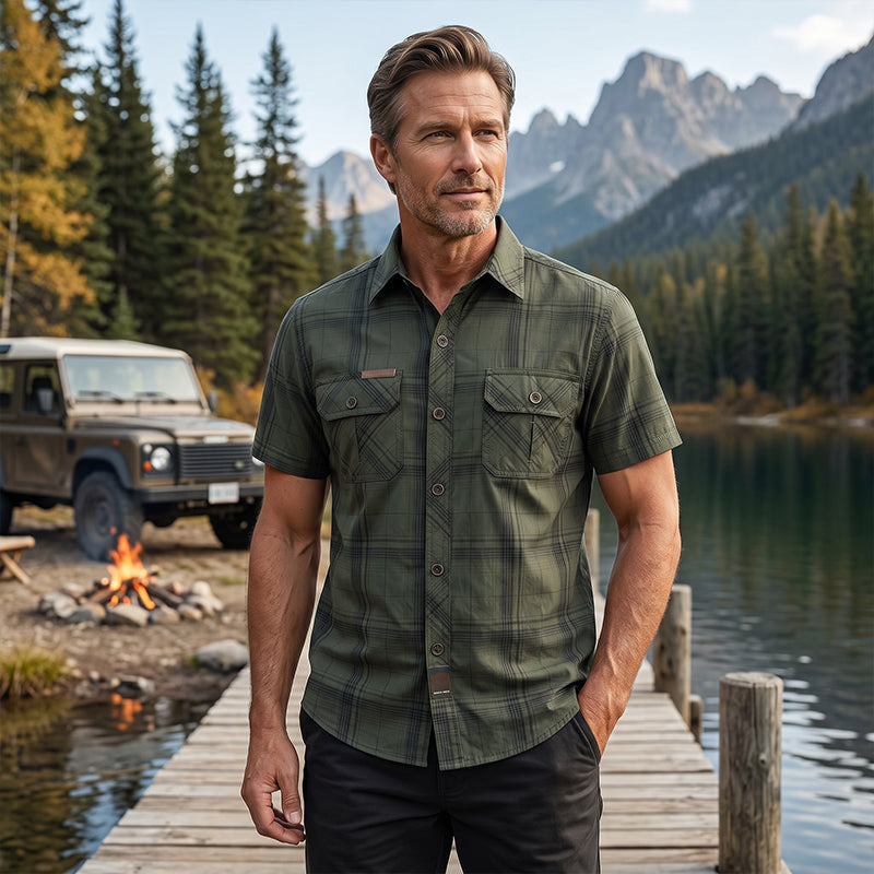 👔 LIMITED-TIME 50% OFF! 🍂 Men's Casual Checkered Short-Sleeve Shirt – Classic Pattern, Relaxed Fit, Breathable Comfort ✨