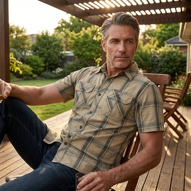 👔 LIMITED-TIME 50% OFF! 🍂 Men's Casual Checkered Short-Sleeve Shirt – Classic Pattern, Relaxed Fit, Breathable Comfort ✨