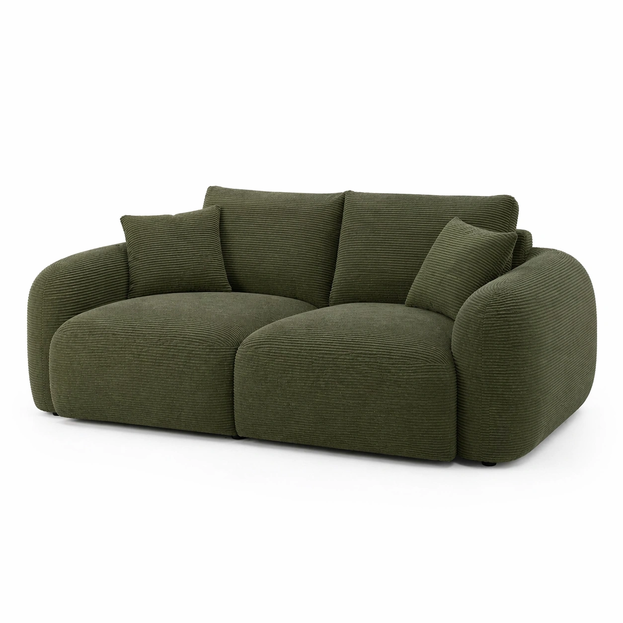 Modernes 2 Sitzer Sofa mit weicher Polsterung und Kissen, minimalistisches Lounge Sofa fuer Wohnzimmer, Schlafzimmer oder Buero, 204 x 102,5 x 84 cm, Olivgruen-avqira