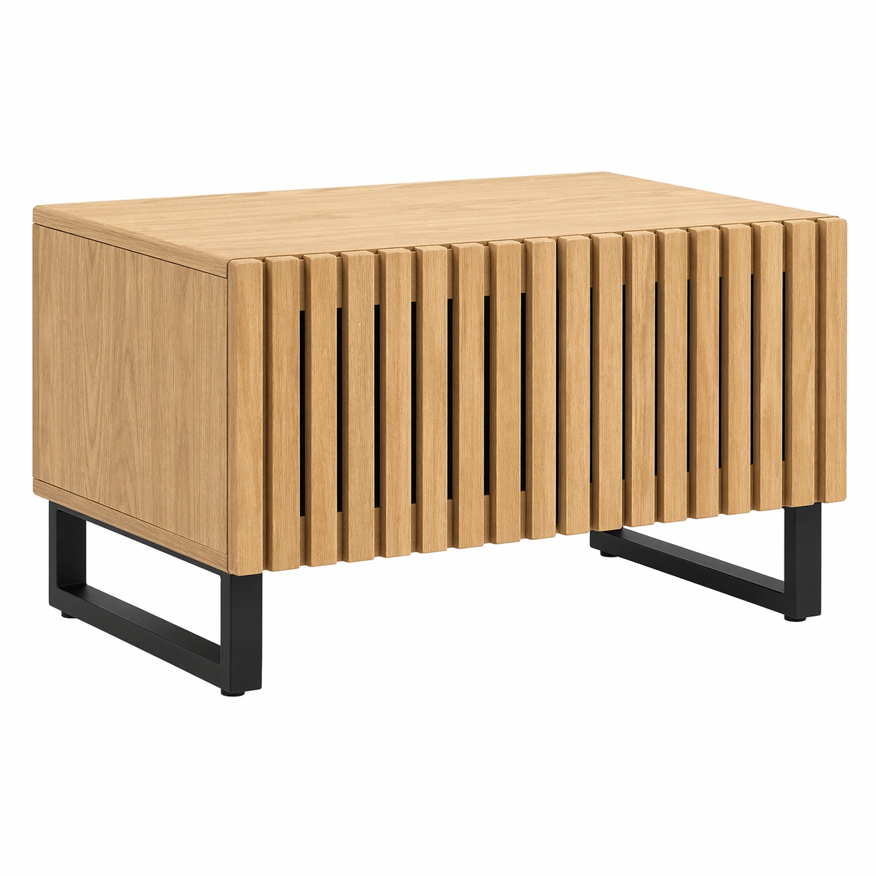 Moderne Couchtisch mit Lamellenfront und Metallgestell, minimalistischer Wohnzimmertisch aus Holz, 80 x 51 x 40 cm, Naturholz-avqira