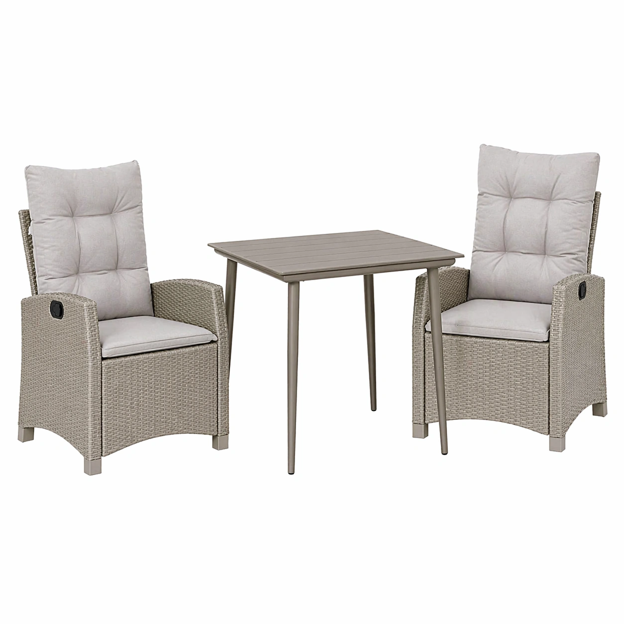 Garten Sitzgruppe 3 Teilig Rattan Optik mit Tisch und 2 Sesseln Grau-avqira